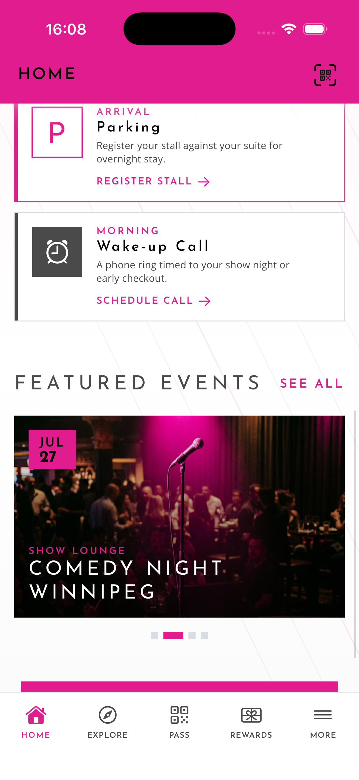 Featured events and express service shortcuts