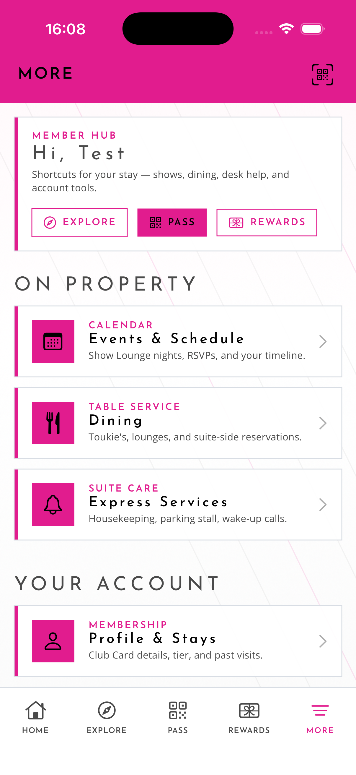 More hub with on-property shortcuts