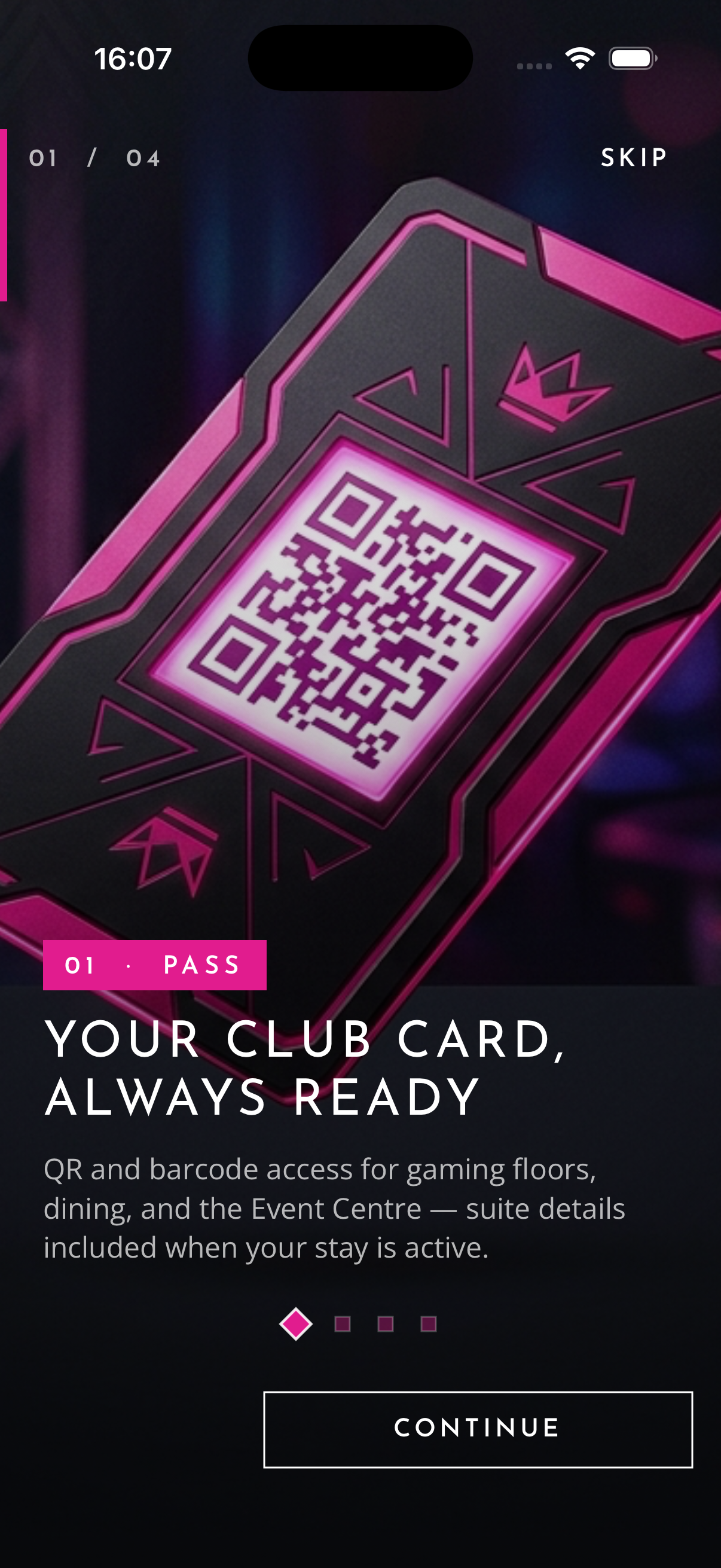 Onboarding screen for Club Card pass