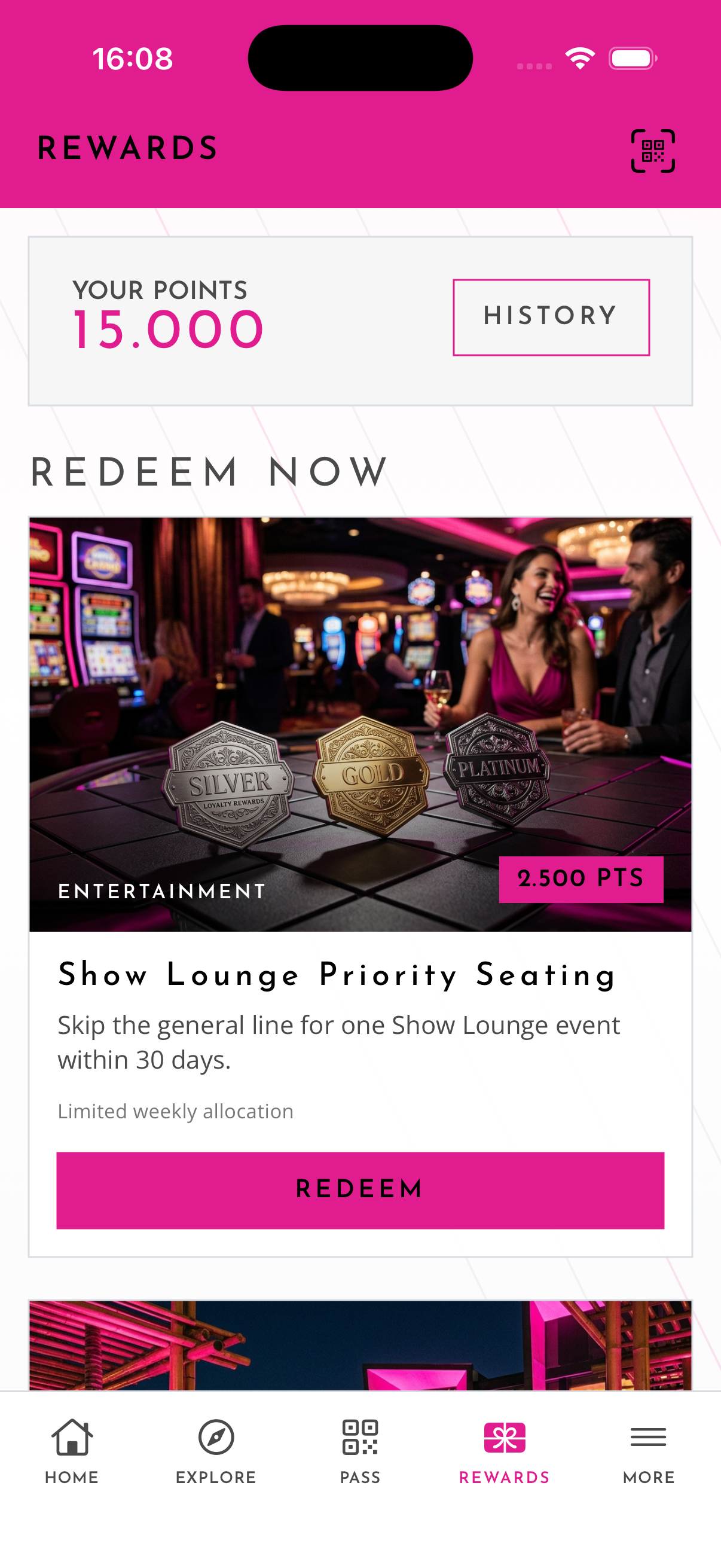 Rewards catalog and points balance