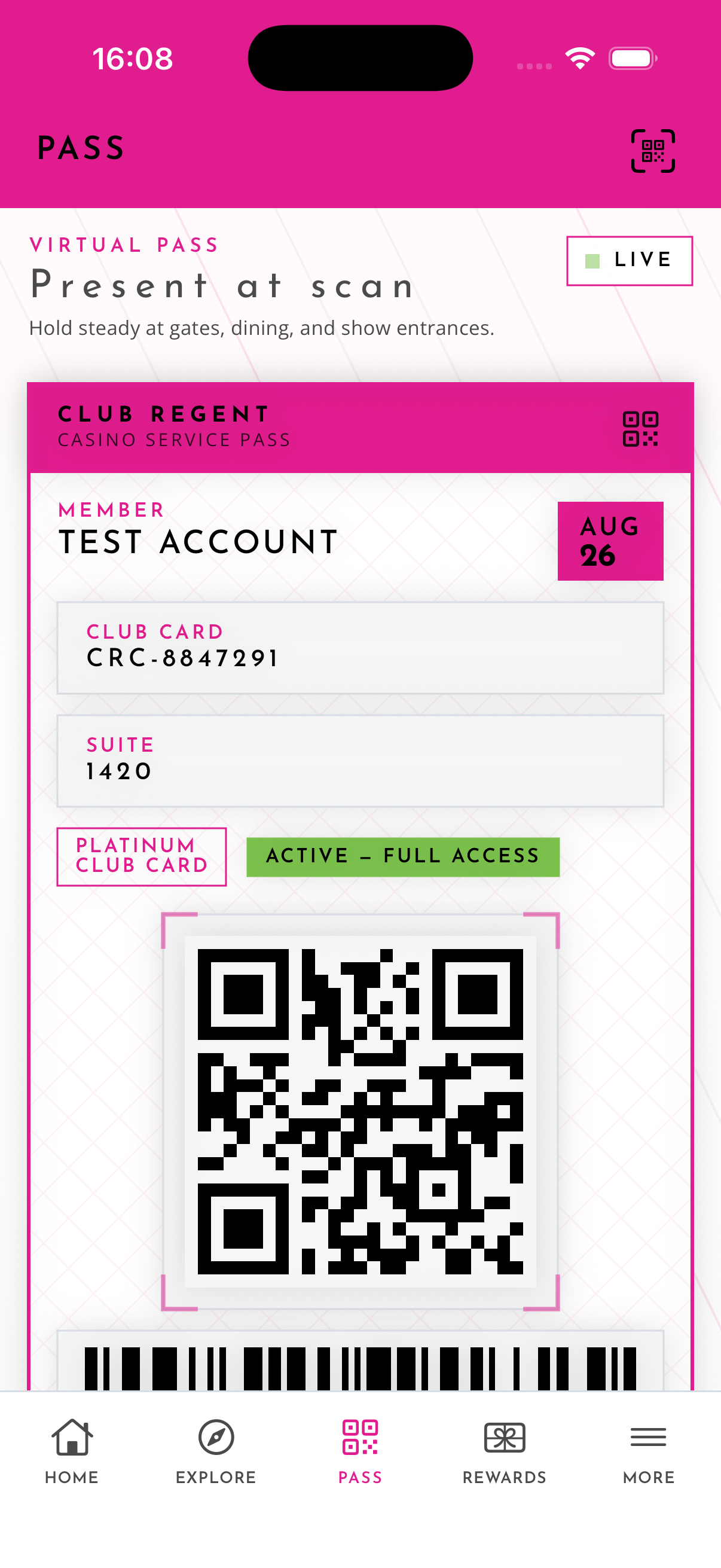Virtual Club Card pass with QR code